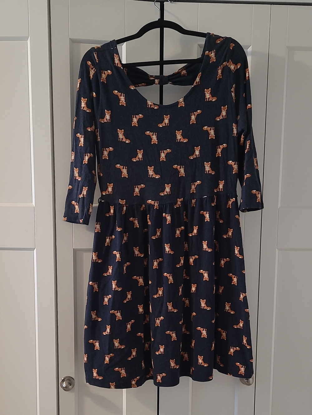 Forever 21 Vintage Navy Fox Print Long Sleeve Dress